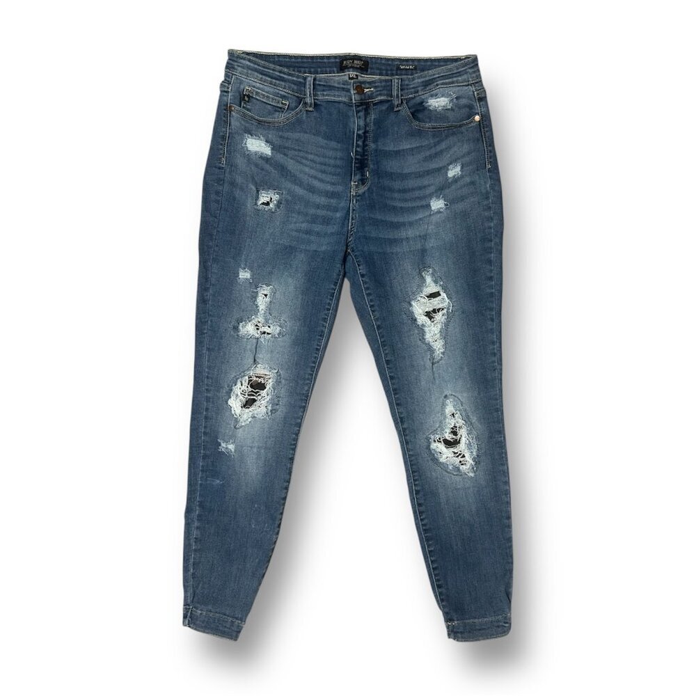 Judy Blue Womens‎ 1XL Distressed Skinny Jeans Blue Medium Wash Stretch Denim Y2K